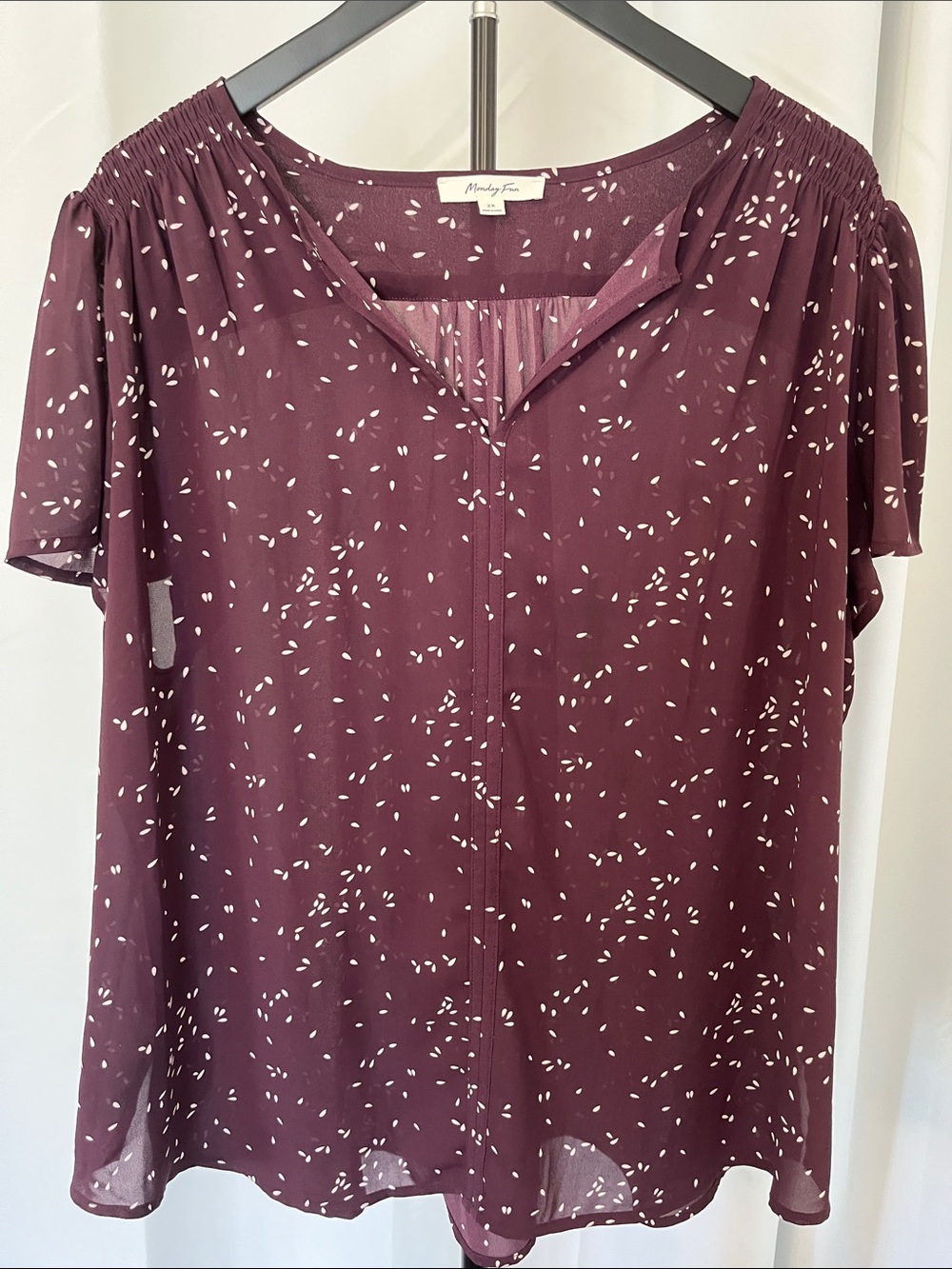 Marley & Me Burgundy Printed Short-Sleeve Blouse